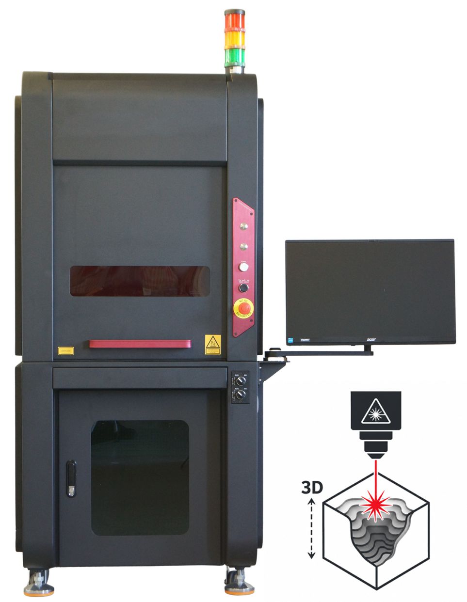3D Laser-Graviermaschine XL - 3D Beschriftungslaser XL mit MoPa Faserlaser für Metall und Kunststoff im großen Gehäuse